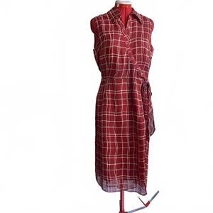 Vintage ICE red plaid silk wrap dress size 8